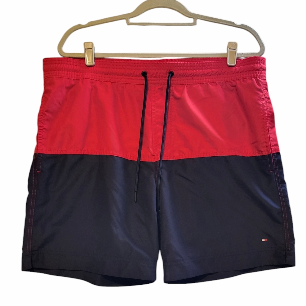Tommy Hilfiger Mens L Swim Trunks Patriotic Red Blue Mesh Lined Drawstring Large